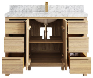 Elizabeth Oak 48" Single Sink Vanity, White 2" Carrara Marble