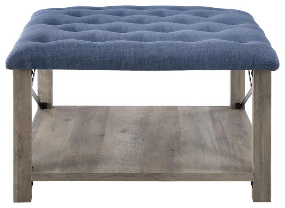 Marcus 30" Farmhouse Tufted Ottoman - Blue