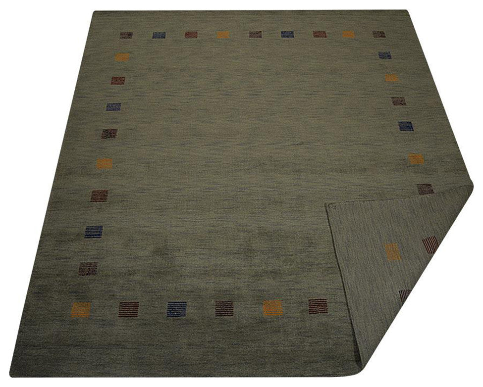 HAND KNOTTED LOOM WOOL ECO-FRIENDLY AREA RUGS - Rectangle, Green, Contemporary