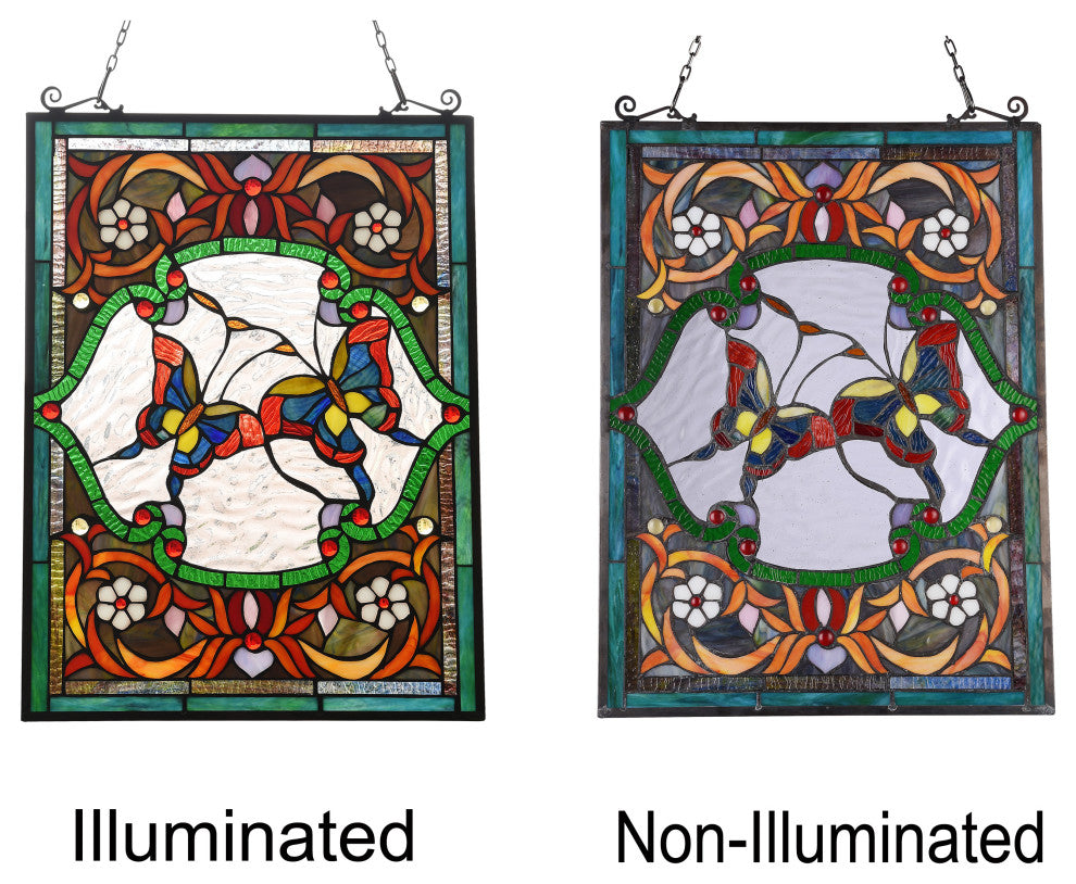 CHLOE Lighting Annabella Tiffany Animal Design Window Panel 18"x25"