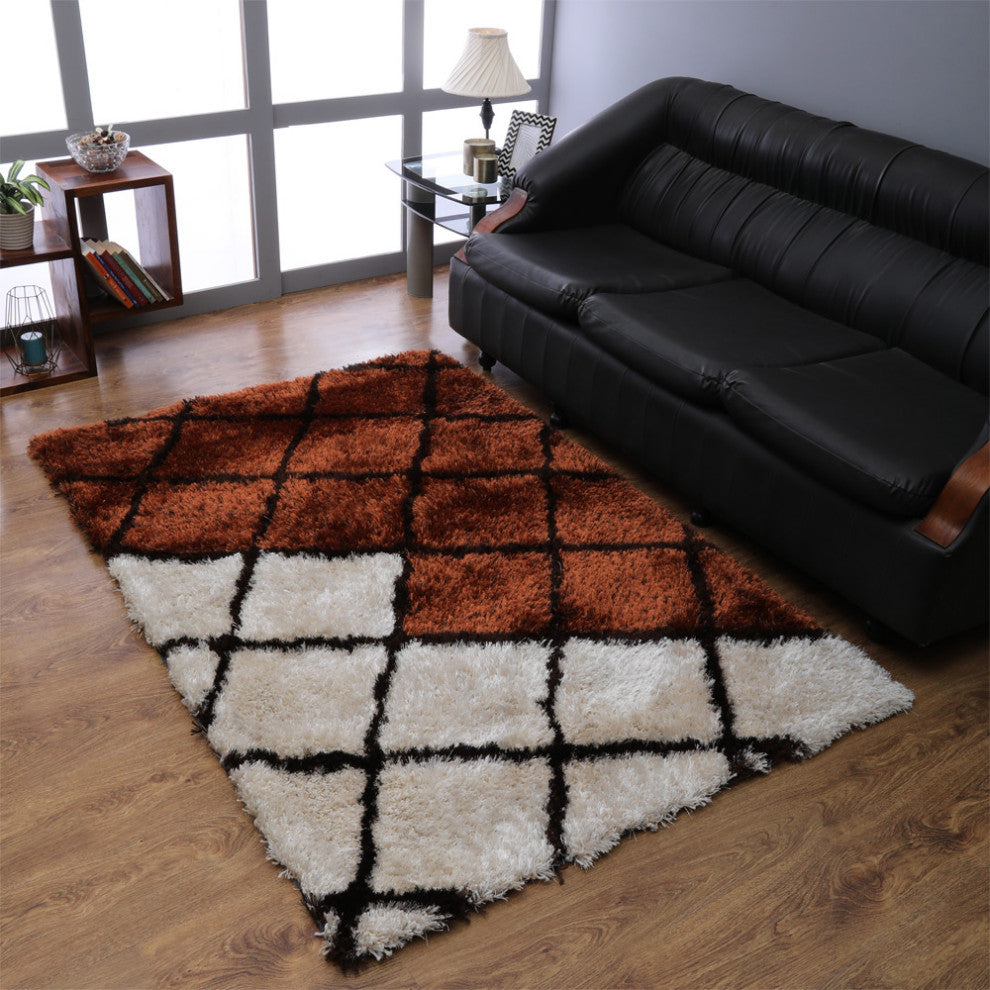 HAND TUFTED SHAG POLYESTER ECO-FRIENDLY AREA RUGS -Purple Beige Color, Geometric