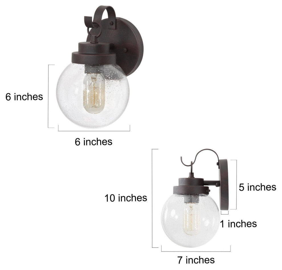 LNC 1-Light Seeded Glass Globe Outdoor Wall Light, Rusty Finish