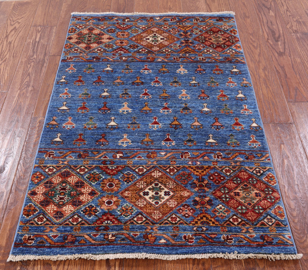 Super Kazak Khorjin Hand-Knotted Wool Rug 2' 9" X 4' 4" Q7482