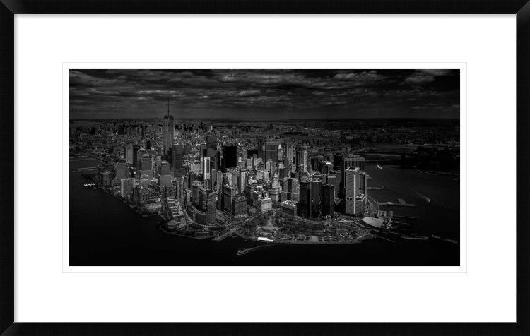 "Manhattan - BirdS Eye View" Framed Digital Print by Michael Jurek, 30"x19"
