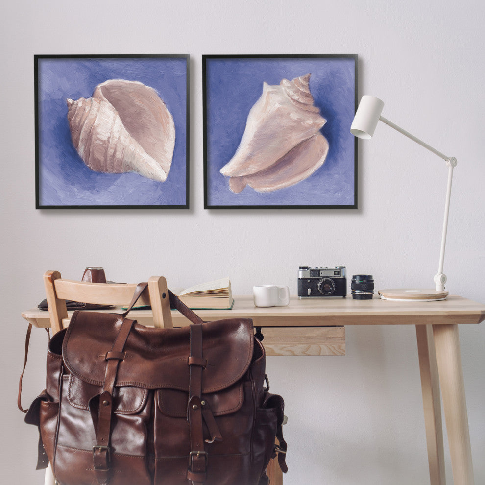Simple Classic Seashell Conch Still Life Painting, 2pc, each 24 x 24