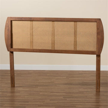 Bowery Hill Mid-Century Rattan Queen Size Headboard in Walnut