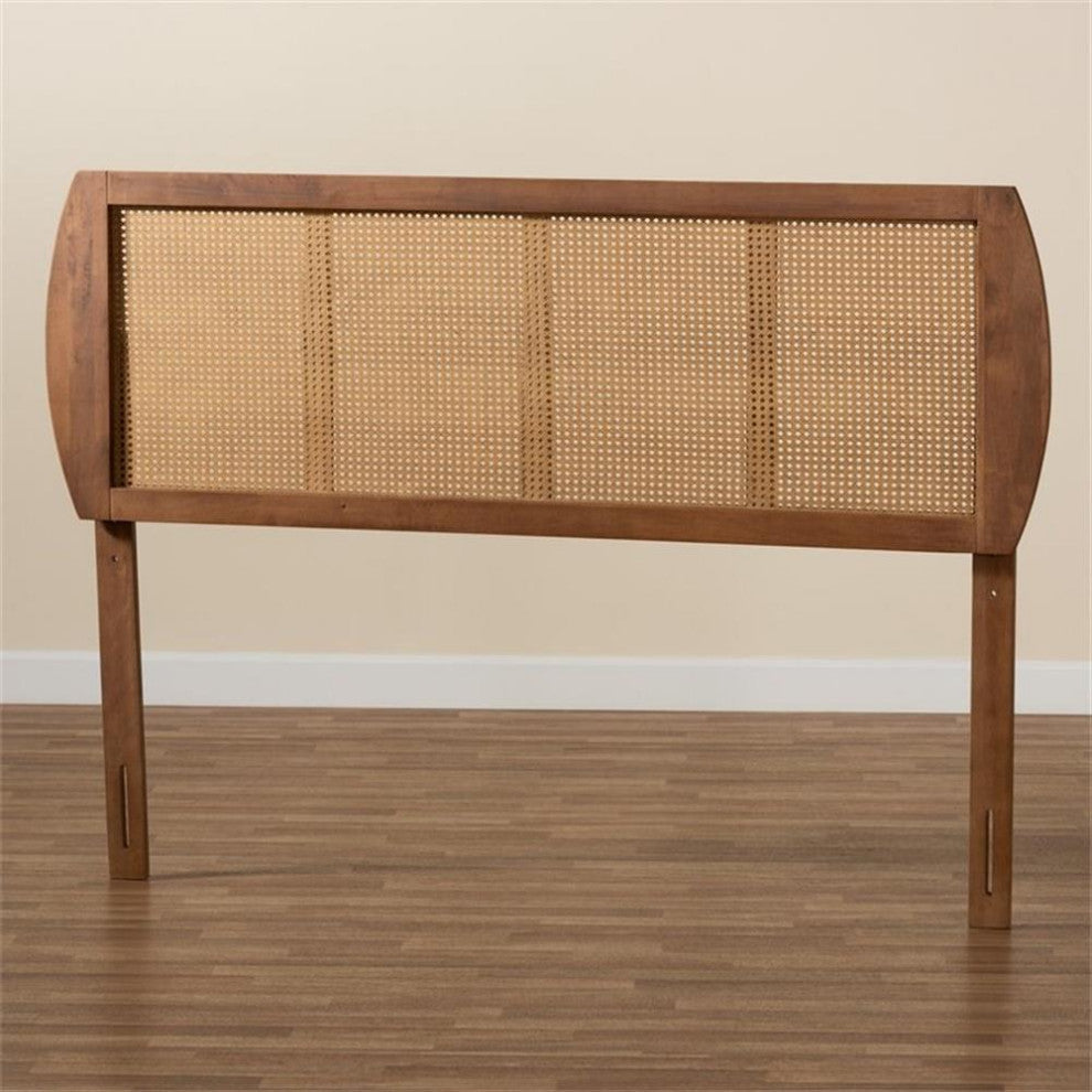 Bowery Hill Mid-Century Rattan Queen Size Headboard in Walnut