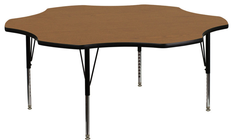 60'' Flower Oak Thermal Laminate Activity Table - Height Adjustable Short Legs