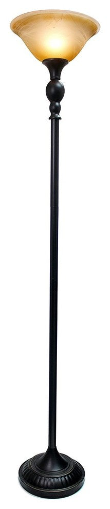 Torchiere Floor Lamp 1 Light With Marbelized Amber Glass Shade