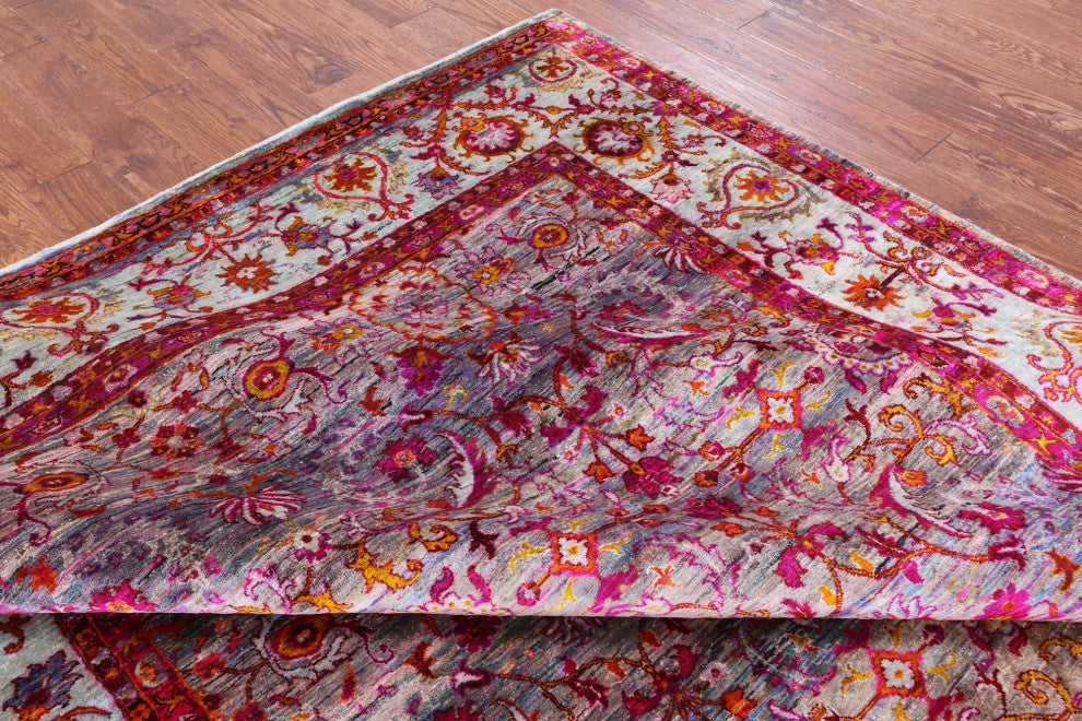 Hand-Knotted Persian Silk Rug 7' 9" X 9' 10" Q6816