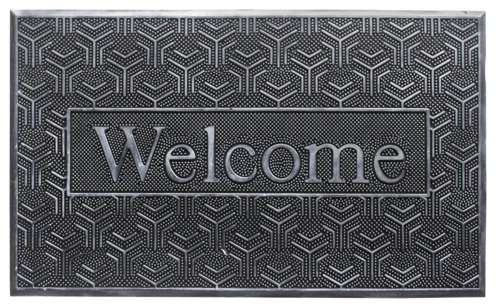 RugSmith Silver Moulded Welcome Geometric Pattern Doormat, 18"x30"
