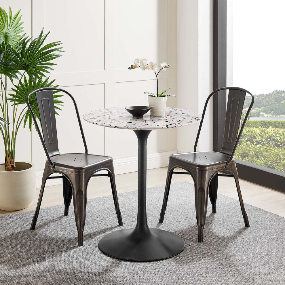 Lippa 28" Round Terrazzo Dining Table, Black White