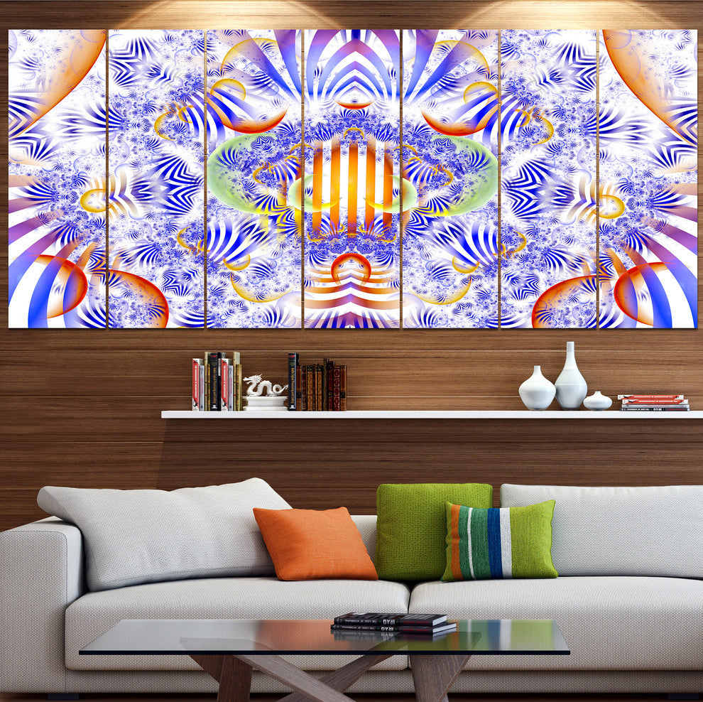 Magical Fairy Pattern Blue, Abstract Art on Canvas, 83"x32", 7 Panels