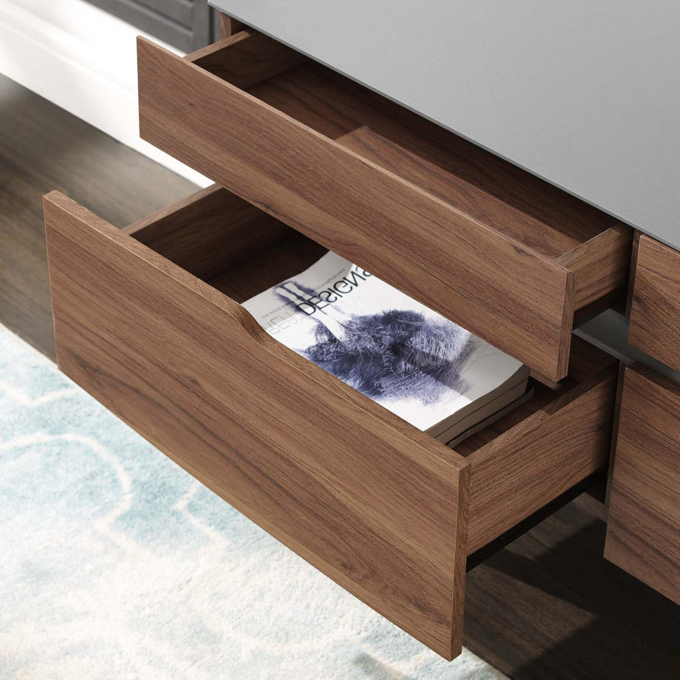 Modern Living Room Lounge Media TV Stand Table, Wood, Natural Walnut Gray Grey