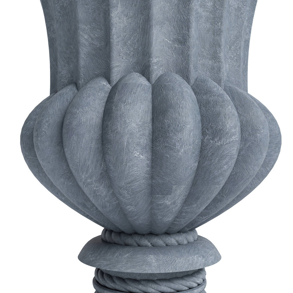 Lotus Urn Planter, Fiberglass and Clay With Drainage Holes, Aged Concrete