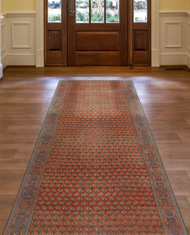 Vintage Distressed Camila Red/Navy Runner, 3'9x9'0