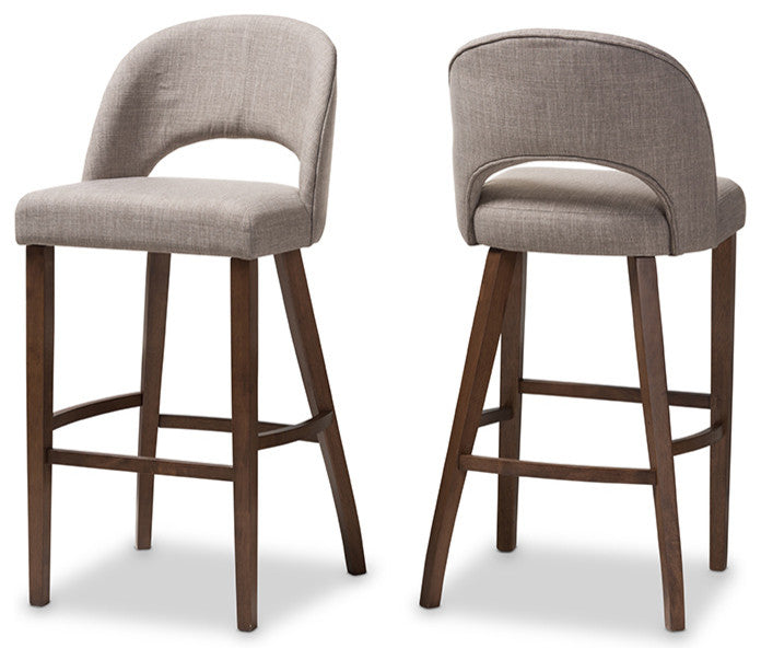 Melrose Light Gray Upholstered Walnut Wood Bar Stool, Set of 2