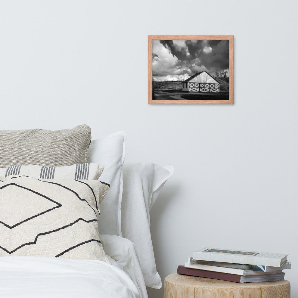 Aging Barn Morning Sun in Black and White Framed Photo Paper Wall Art Prints, Red Oak, 11" X 14"
