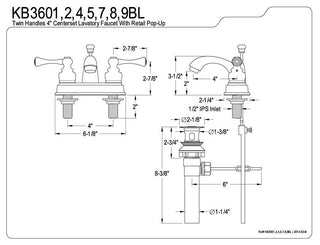 Two Handle 4" Centerset Lavatory Faucet with Retail Pop-up KB3602BL