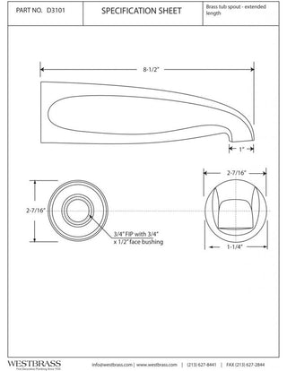 Standard 8.5" Tub Spout, Powder Coated White