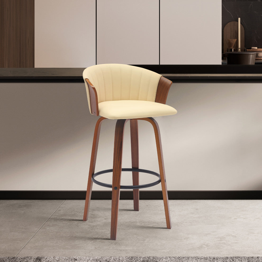 Diana 26" Swivel Walnut Wood Counter Stool, Cream Faux Leather, 30