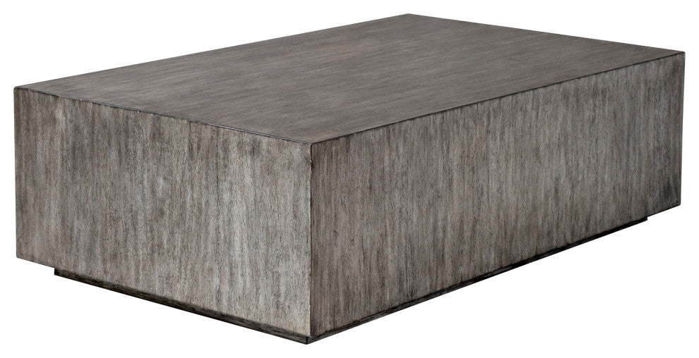 Modern Minimalist Wood Cube Block Coffee Table Solid Rectangle Gray Distressed