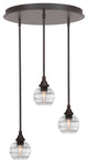Empire 3 Light Cluster Pendalier In Dark Granite Finish With 6" Clear Ribbed