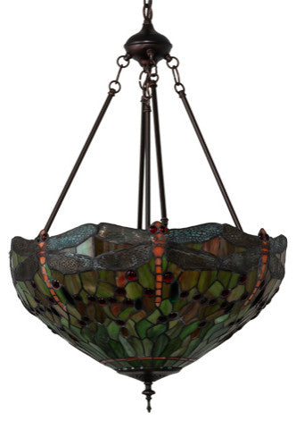 Meyda Lighting 230915 20" Wide Tiffany Hanginghead Dragonfly Inverted Pendant