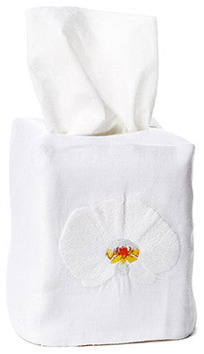 Orchid Tissue Box Cover, White Linen
