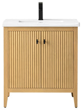 Vanity Art Freestanding Vanity, Natural Oak, 30", Single Sink, Matte Black
