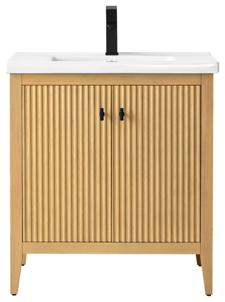 Vanity Art Freestanding Vanity, Natural Oak, 30", Single Sink, Matte Black