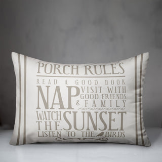 Porch Rules on White 14x20 Indoor/Outdoor Pillow