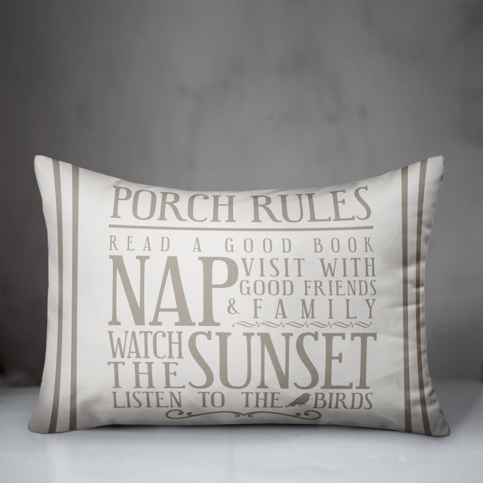 Porch Rules on White 14x20 Indoor/Outdoor Pillow