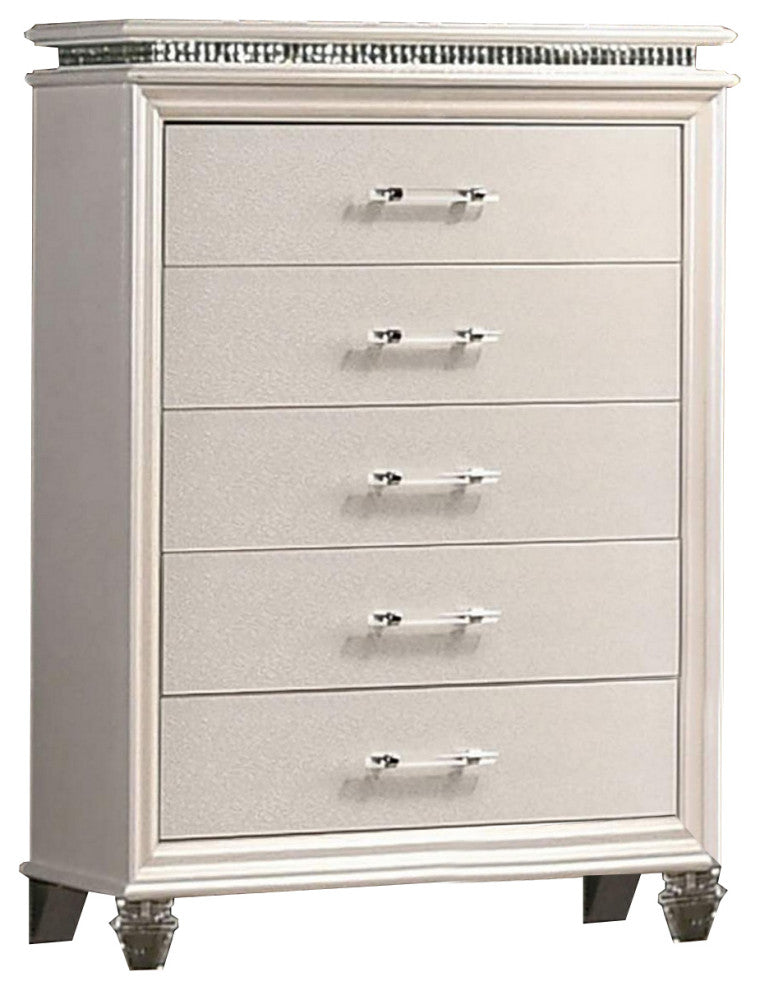 Benzara BM252437 Chest With 5 Drawers and Acrylic Bar Handle, Off white
