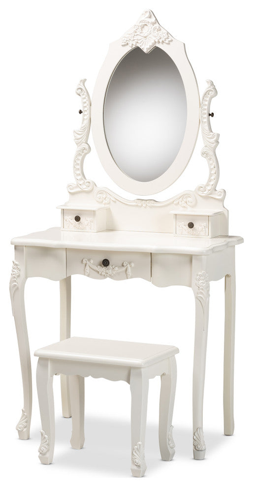 Macsen White Finished Wood 2-Piece Vanity Set with Adjustable Mirror
