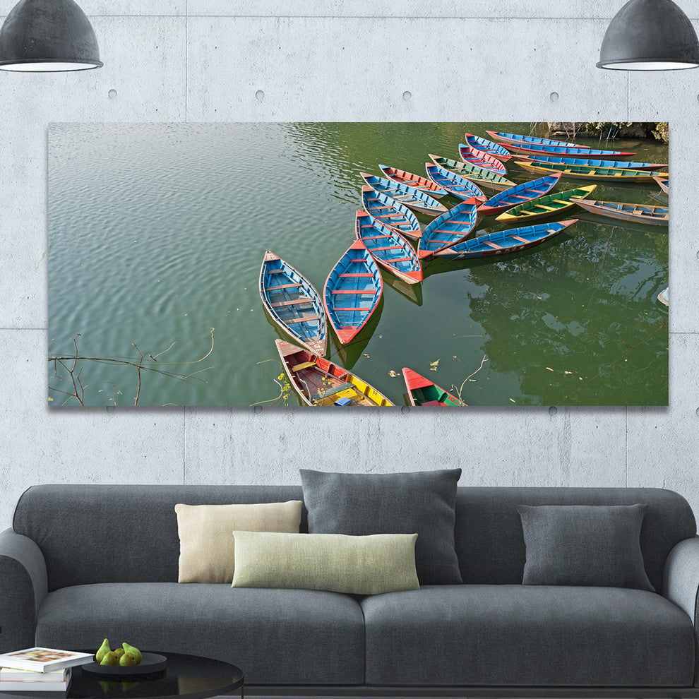 Phewa Lake in Pokhara Nepal, Large Boat Canvas Art Print, 60"x28"
