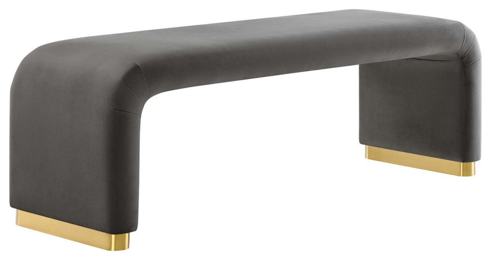 Koda Performance Velvet Waterfall Long Bench - Brass Storm Gray