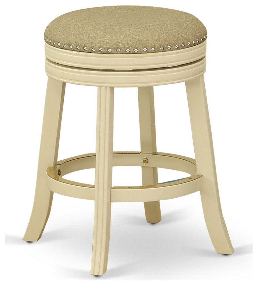 Swivel Backless Barstool 24'' Seat Height, Linen White Leg, F12-02 Pu Leather