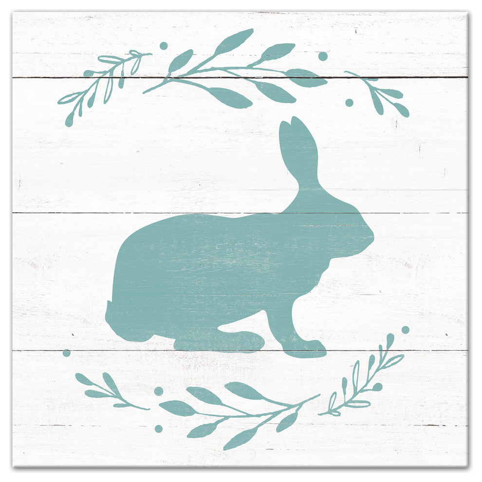 Teal Bunny Silhouette Graphic Art Print on Canvas