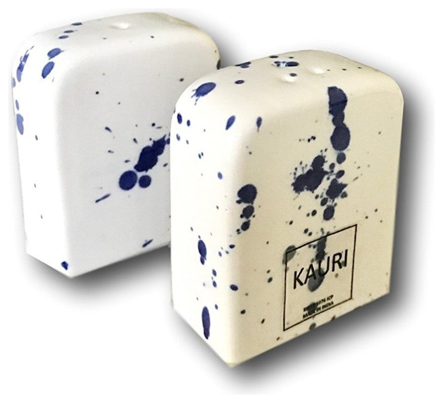Blue and White Splatter Ceramic Salt And Pepper Shakers By Kauri Design