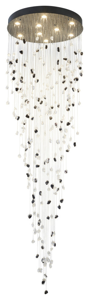 9-Light 22" Black Chandelier With Smoke And Clear Glass Stones