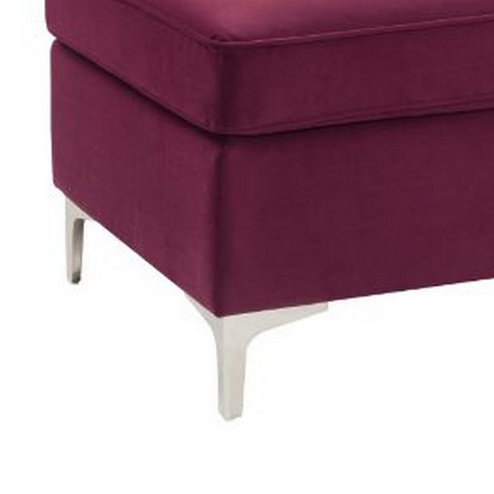 Benzara BM250602 Ottoman With Velvet Upholstery and Metal Legs, Red