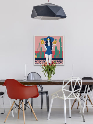 "Holding Pineapples" Framed Painting Print, 18"x18"