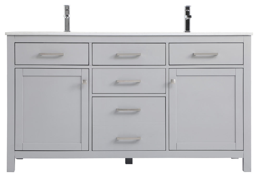 60" Double Bathroom Vanity, Grey