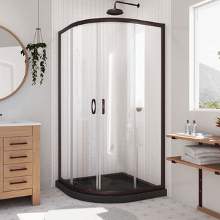 Prime 33x74 3/4 Clear Glass Sliding Shower Enclosure Oil Rubbed Bronze, Black