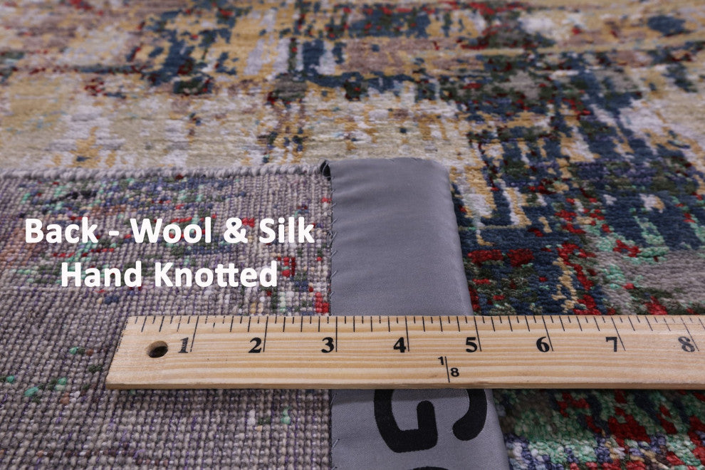 6' 0" X 8' 10" Abstract Hand Knotted Wool and Silk Rug Q8889