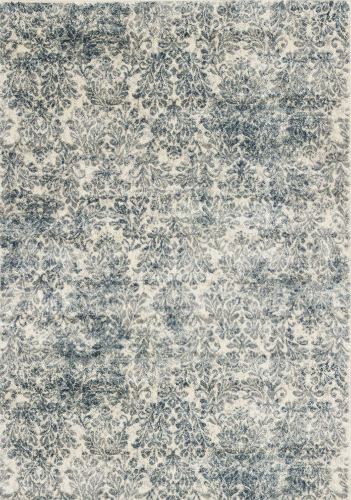 HomeRoots 5'x8' Ivory Blue Machine Woven Damask Indoor Area Rug