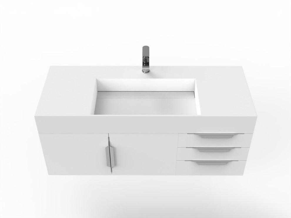 CastelloUSA Amazon 48" Wall Mounted Vanity Set, White, White Top, Chrome Handles