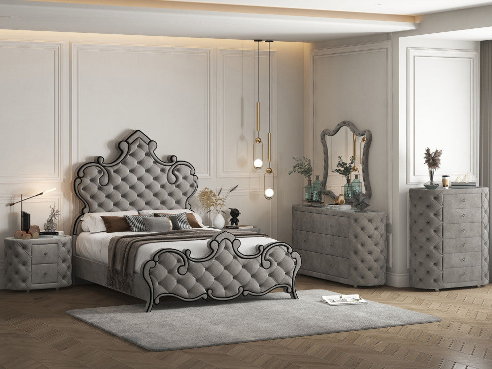 ACME Perine Queen Bed, Gray Velvet