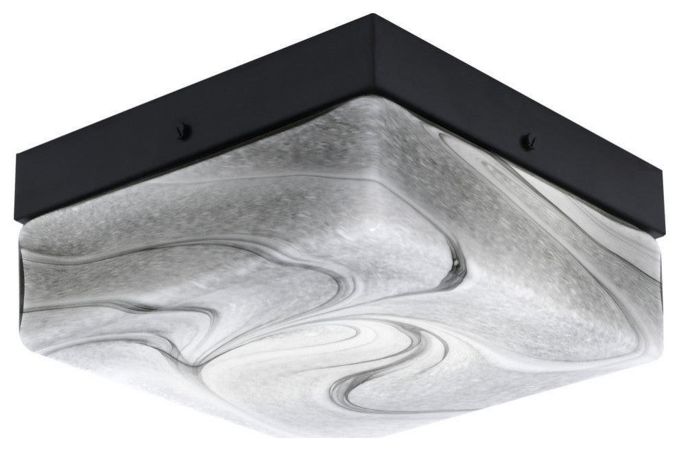 10" 2-Light Flush Mount Light, Matte Black, Onyx Swirl Glass